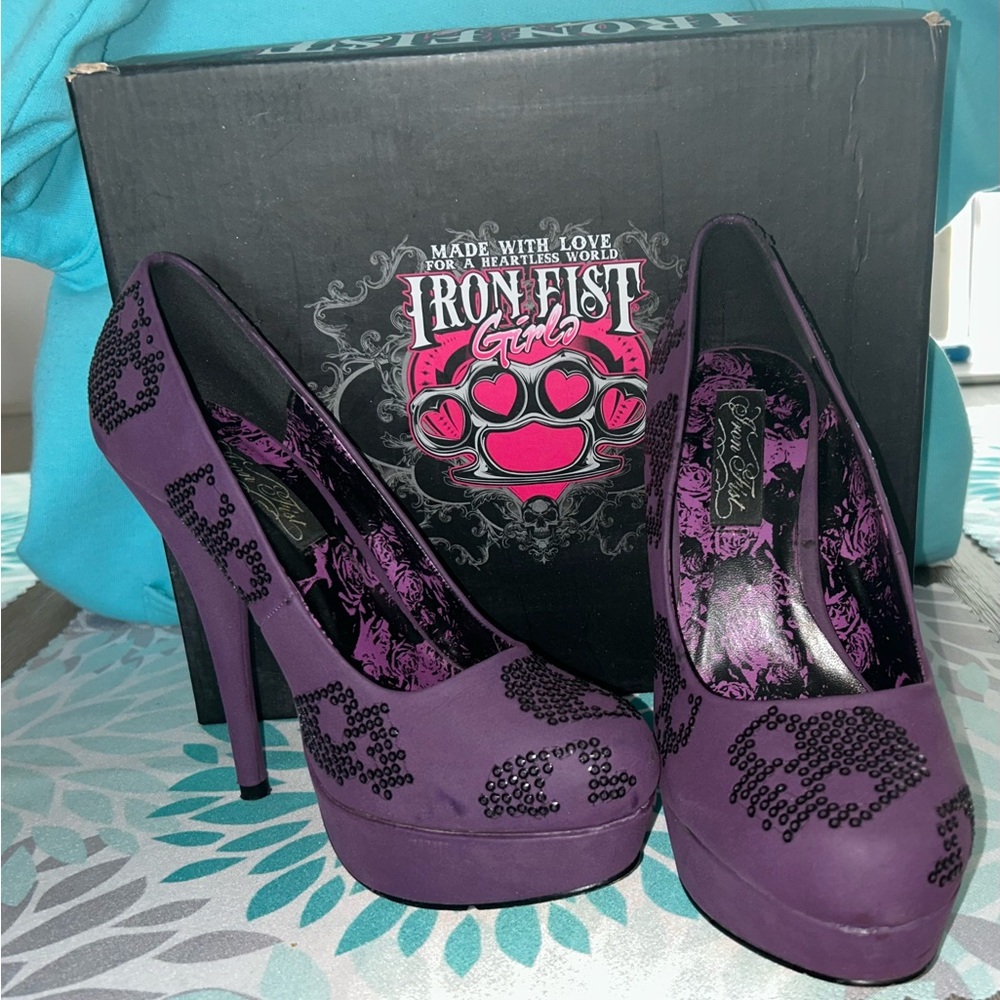 Iron Fist Women's Purple Skull Platform Heels